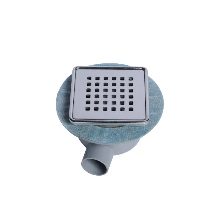 Stainless steel 4 inch square corner shower drain with plastic siphon